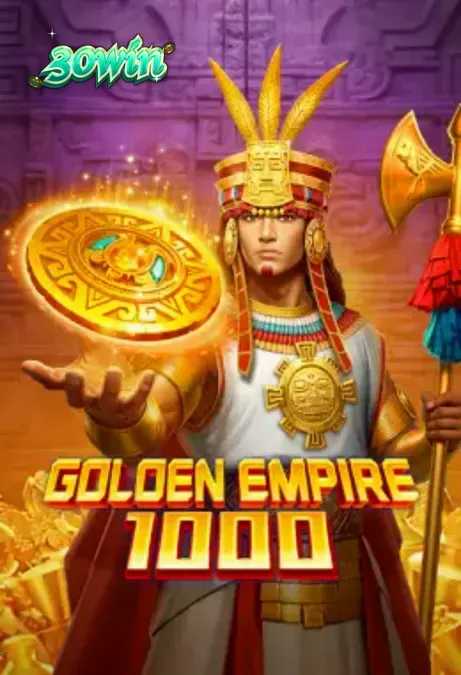 Visual detalhado de pirâmides e ídolos dourados no slot Golden Empire 1000